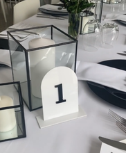 Load image into Gallery viewer, HIRE - White and Black Arch Table Numbers 1-12 and Bridal