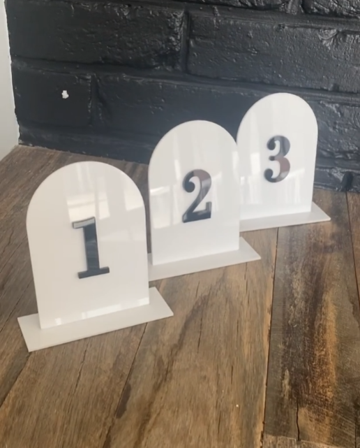 HIRE - White and Black Arch Table Numbers 1-12 and Bridal