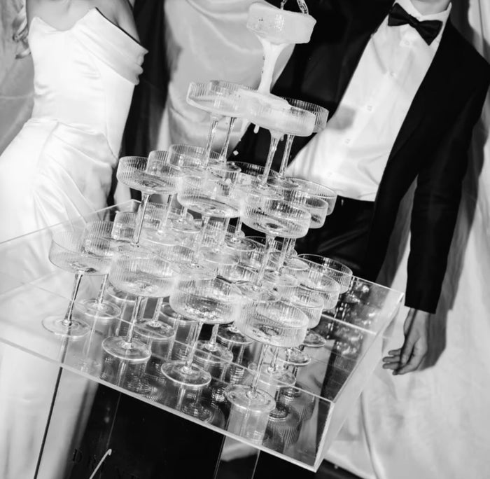 Clear acrylic champagne tower spill tray for wedding champagne display