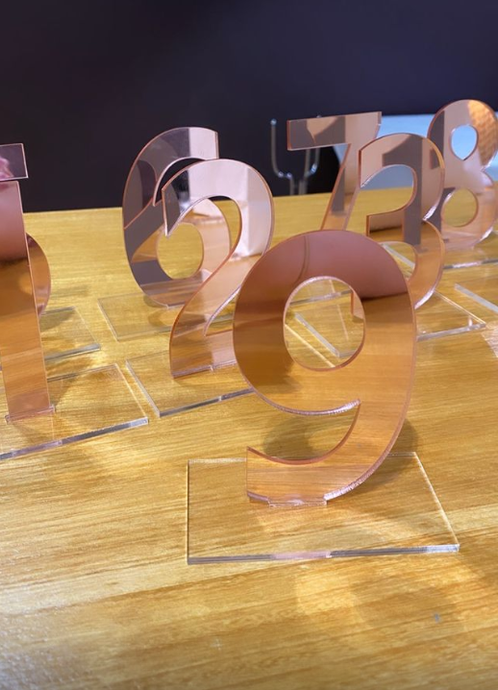 HIRE - Rose Gold Mirror Cutout Table Numbers 1-12