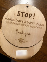 Load image into Gallery viewer, Wooden please look but don't touch baby sign with leaf design