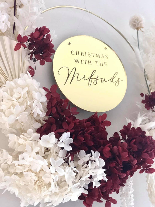 Everlasting Christmas Wreath + Personalised Gold Acrylic Plaque