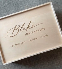 Load image into Gallery viewer, Wooden Keepsake Box - Script name with birth details