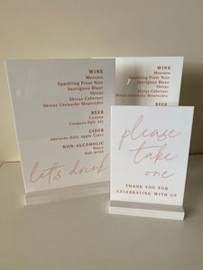 A4 White Acrylic Custom Bar Menu