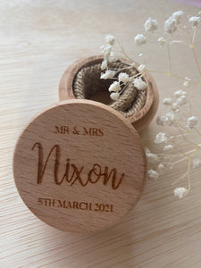 Engraved wooden ring box