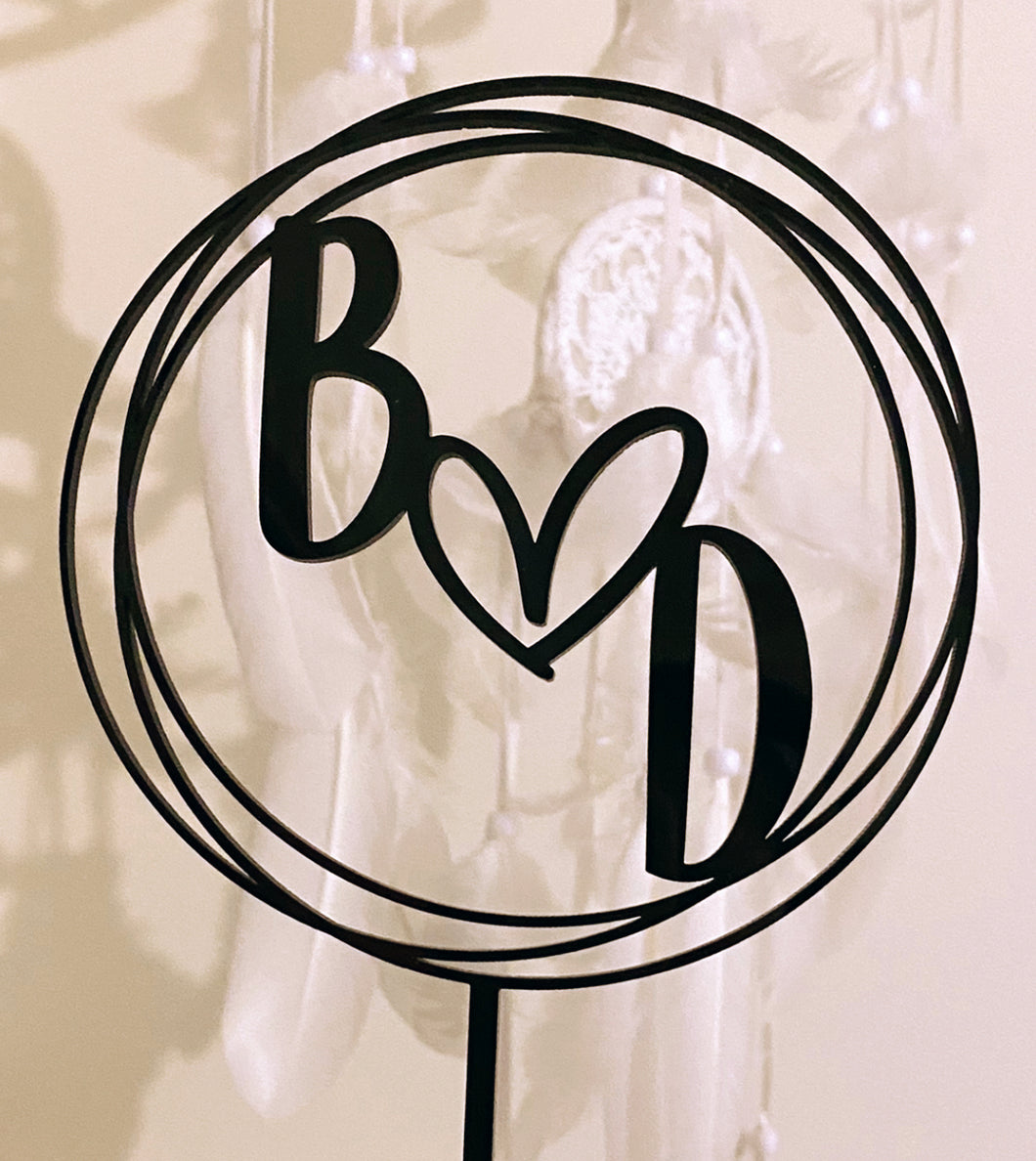 Initial and Heart Wreath Cake Topper