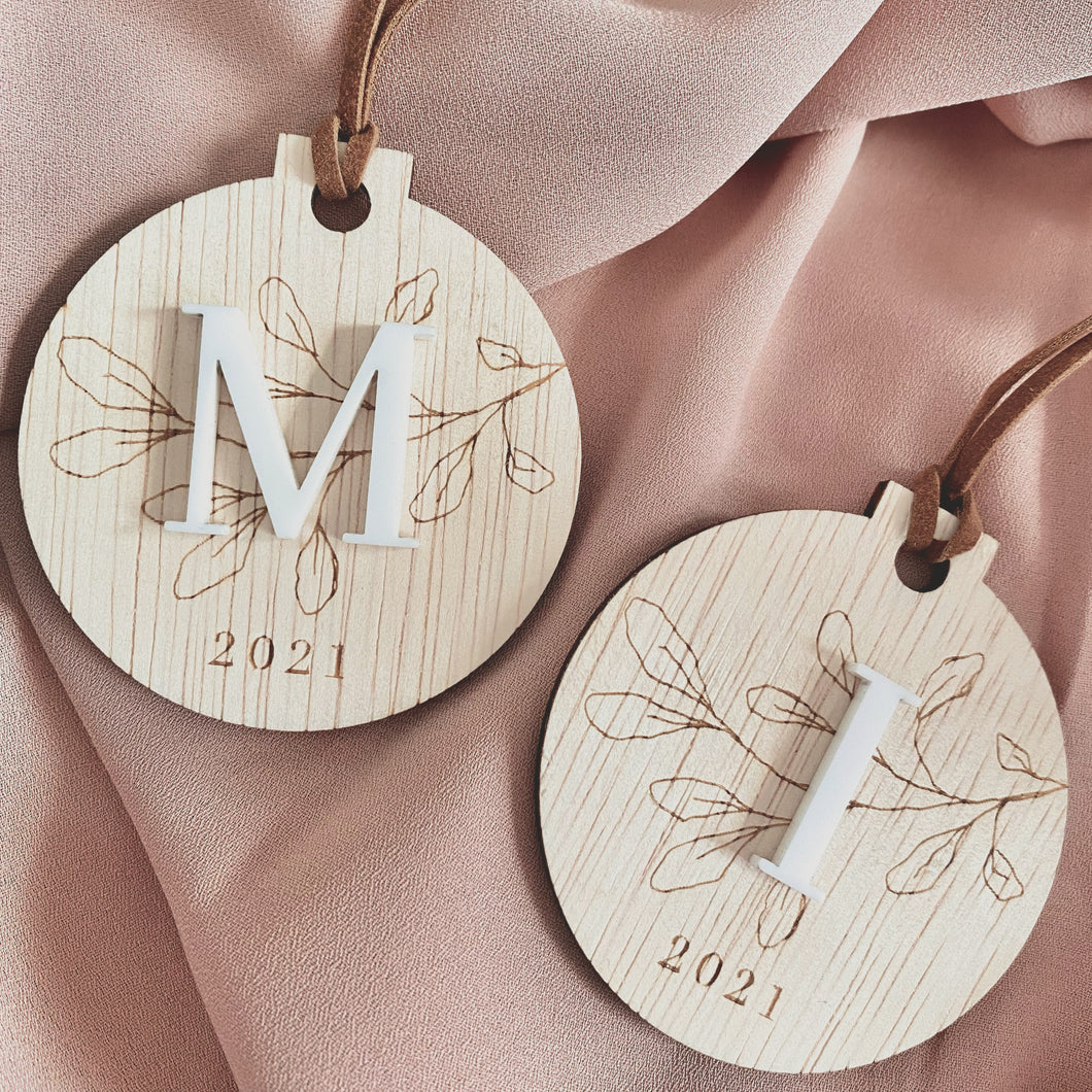 Personalised Christmas Ornament | Wooden Engraved with Acrylic Initial